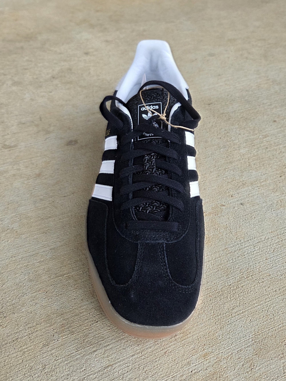 adidas Black Suede Sneakers with White Stripes and Gum Sole